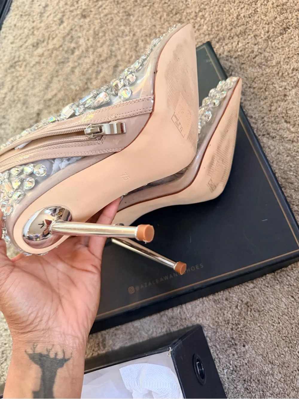 Azalea Wang Drippy Glass Crystal Embellished Stiletto Ankle Boots